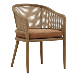 Chaise de salle à manger moderne en bois rembourrée avec dossier en rotin et assise en tissu pour la décoration intérieure - Product Image 1