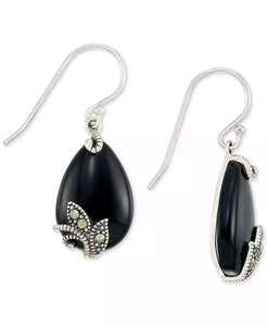 Orecchini a goccia in argento Sterling in onice (12x18x4mm) e Marcasite | Macy's - Product Image 1