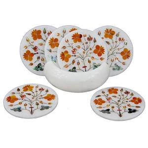 ชุดจานรองแก้วหินคาร์เนเลียน ขนาด 4.5 นิ้ว ดีไซน์หรูหราสำหรับกาแฟและชา - Product Image 1