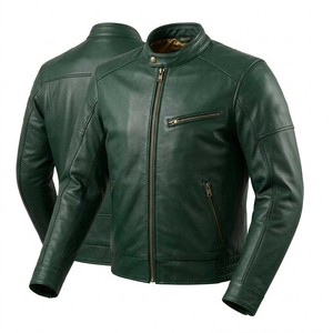 Men's Long Thin Leather <b>Biker</b> <b>Jacket</b> with Canvas Detail Waterproof & Breathable Tactical Protective Vintage Style - Product Image 3