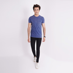 T-shirt personnalisé pour homme en coton 100% lourd, délavé à l'acide, coupe classique, respirant et à séchage rapide, col rond - Product Image 2