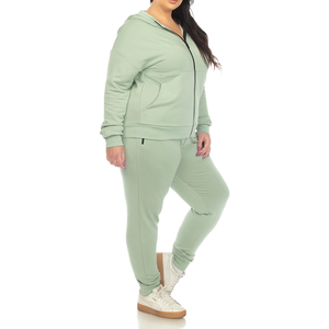 Conjunto Deportivo Unisex de Otoño Invierno, Talla Grande, Estampado Sólido, Forro Polar 100% Algodón, Cortavientos, Transpirable, Manga Larga, Cierre de Cremallera, Dos Piezas - Product Image 2