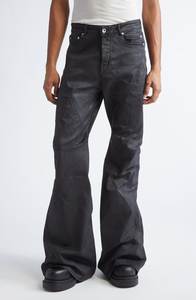 Jean en denim pour homme, coupe large, style motard, grande taille, coupe droite, couleur unie, en coton, décontracté, avec braguette boutonnée, patchs et adoucissant - Product Image 2