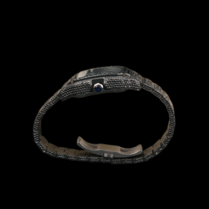 Reloj de pulsera de diseñador con esfera cuadrada totalmente engastada en diamantes de moissanita, bisel cuadrado con incrustaciones de diamantes negros y números romanos. - Product Image 5