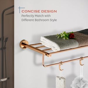 Porte-serviettes mural moderne à double couche en laiton antique 60 cm, étagère de rangement pour salle de bain avec crochets et barres - Product Image 3