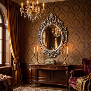 Espejo de Pared Ovalado de Lujo Estilo Veneciano con Marco Floral Barroco Ornamentado y Parte Superior en Forma de Corona |   Espejo Decorativo para Dormitorio o Sala de Estar - Product Image 4