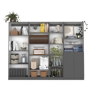 Dupree - Juego de Librerías para el Hogar de 4 Piezas en Gris Mate/Blanco, 91 Pulgadas de Ancho, con 17 Estantes y Armario de Doble Puerta para Sala de Estar - Product Image 2