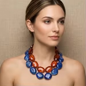 Collier artisanal en résine perlée multicolore, bijou fantaisie de forme irrégulière, accessoire de mode pour mariage et amour - Product Image 6