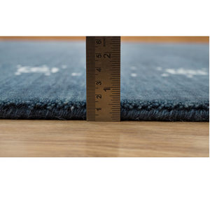 Tapis en laine bleu Gabbeh, bordure ivoire minimaliste, tapis fait main en laine de Nouvelle-Zélande, tapis de couleur terre pour la décoration de la maison - Product Image 3