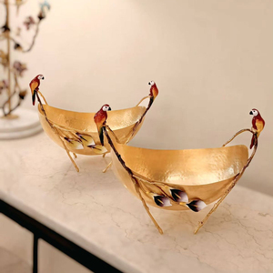Bol de service alimentaire de luxe jetable en acier inoxydable plaqué or de haute qualité, sans BPA, motif floral coloré Macaw Parrot pour fêtes - Product Image 6