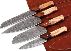 BA Enterprises Damascus Steel <b>Knife</b> <b>Set</b> 4 Pieces Right Hand Wood Handle Handmade <b>Sharp</b> Blades 8-9.9in Length Carbon 66-Layer - Product Image 5