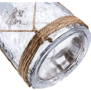 Jarrón de Vidrio Transparente con Diseño Martillado y Red de Cuerda de Yute, Centro de Mesa Rústico para Bodas, Florero Cilíndrico Texturizado, Decoración de Mesa - Product Image 5