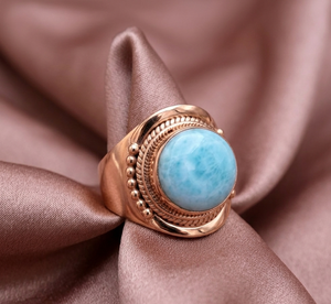 Natural Larimar Gemstone <b>Ring</b> 925 Sterling Silver Rose <b>Gold</b> Yellow <b>Gold</b> Plated Handmade Statement <b>Cocktail</b> <b>Ring</b> for Women Her - Product Image 5