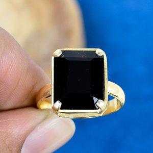Natural Black Onyx Cushion Shape Gemstone 18K Gold Micron Over <b>925</b> Sterling <b>Silver</b> <b>Ring</b> - Product Image 2