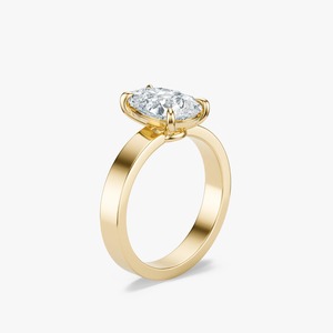3 CT Pear Cut Lab Grown Diamond Prong Setting Solitaire <b>Ring</b> Wide Band 14K Gold Engagement - Product Image 4