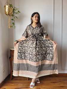 Vestido Kaftán de Algodón Estampado para Mujer, Estilo Bohemio Floral, Maxi, para Playa o Resort, Manga Ancha, Venta al Por Mayor - Product Image 2