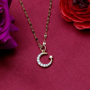 สร้อยคอจี้รูปพระจันทร์เสี้ยวและดาวประดับเพชร CZ สีขาว ชุบทองคำขาวบนเงินแท้ 925 สร้อยคอแบบ Celestial ขายส่งเครื่องประดับ - Product Image 4