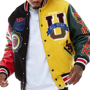 Hunter Men's Varsity Jacket Embroidered Letter U All Star Patch Design Preppy Style Autumn Regular Fit Turn-down Collar - Product Image 2