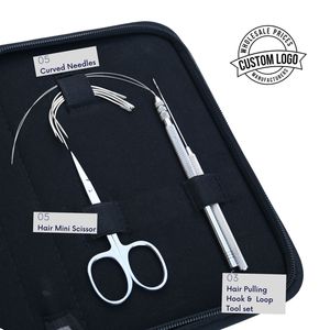 Kit d'outils professionnels pour extensions de cheveux : Pince à sertir plate, outil de retrait de perles, outil à boucle, mini-ciseaux, aiguille courbée en acier inoxydable - Product Image 4