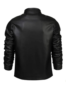 Veste moto en cuir PU noir pour homme, coupe ajustée, fermeture éclair, col rabattu, manches classiques, style automne - Product Image 3