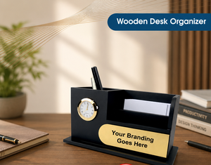 Modern Executive <b>Desk</b> Organizer with Business Card Holder, Pen Stand & <b>Clock</b> Personalized Wooden Office <b>Desk</b> Organiser - Product Image 4