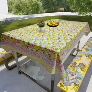 Mantel de Algodón Estampado a Mano con Diseño Floral Moderno, Estilo Europeo, Francés e Indio, Personalizable, Ecológico y Reutilizable - Product Image 1