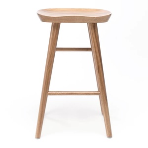 Tabouret de bar industriel intérieur/extérieur avec assise en bois et structure en teck massif pour mobilier de restaurant - Product Image 2