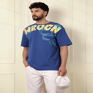 T-shirt bleu à manches courtes pour homme, coupe classique, col rond, style décontracté, 100 % coton jersey tricoté, respirant, design personnalisable, séchage rapide - Product Image 1