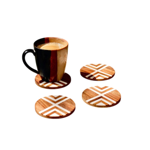 Premium Handcrafted Round Acacia Wood Coaster Set Of 4 With Gold Metal <b>Stand</b> Solid Wood <b>Drink</b> Coasters For Coffee Tables & Bar - Product Image 4