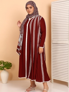 Abaya en coton à manches longues pour femme, col rond, longueur au sol, coupe ample évasée, légère, respirante, décontractée, pour les fêtes, à motifs - Product Image 6