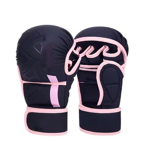 Guantes de Boxeo Negros y Rosas de PU, Guantes de Entrenamiento de Medio Dedo, Guantes Acolchados de MMA y Muay Thai con Soporte para Muñeca para Gimnasio - Product Image 4