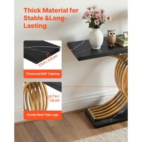 Mesa Consola Moderna Negra de 39 Pulgadas con Patas Metálicas, Rectangular Estrecha, con Detalles en Madera, Fácil de Montar, para Recibidor, Dormitorio, Sala de Estar, Mueble para el Hogar