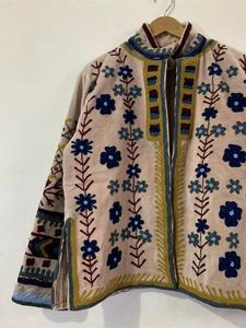 Hand Embroidered Floral Cotton <b>Velvet</b> <b>Jacket</b> <b>Women</b> Stand Collar Full Sleeve Autumn Wear Open Front Boho <b>Jacket</b> - Product Image 2