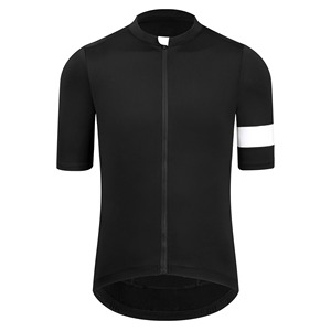 Maillot de Ciclismo Negro para Hombre, Manga Corta, Transpirable, 100% Poliéster, Franja Blanca en la Manga, Opciones de Logotipo Personalizado, Impresión por Transferencia de Calor - Product Image 1