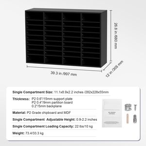 Organizzatore per Documenti in Legno con 36 Scomparti, Ripiani Rimovibili e Slot per Cassetta Postale, Classificatore per Ufficio, Casa e Aula - Product Image 5