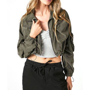 Custom <b>Women</b> Cropped Satin Bomber <b>Jacket</b> Premium Fashion Zip Front <b>Jacket</b> OEM ODM Wholesale Factory Supplier - Product Image 2