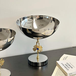 Luxury Silver Pedestal Serving Bowl Gold Ginkgo Leaf Blue <b>Crystal</b> Stem Elegant Metal Footed Compote Chalice Home Decor - Product Image 5
