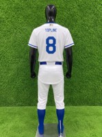 Maillot de baseball pour homme Topline, col en V, blanc et bleu, manches courtes, coupe classique, boutons sur le devant, respirant, séchage rapide, polyester, toutes saisons