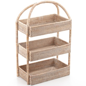 Rattan storage <b>display</b> stand kitchen countertop organizer handmade 3 tier fruit <b>basket</b> shelf - Product Image 1