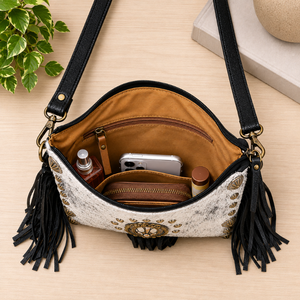 Hair On Cowhide Genuine Leather Women's Crossbody Bag Western Fringe Shoulder <b>Purse</b> Concho Accent Handmade Everyday Travel Bag - Product Image 4