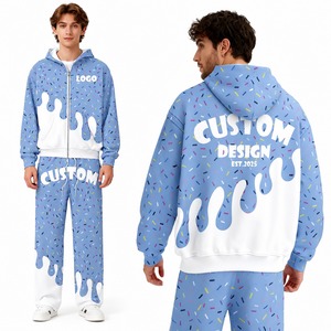 Autumn Joggers Sets Wholesale Men's <b>Polyester</b> <b>Hoodie</b> Jacket Zipper Design Pattern Custom Sublimation Tracksuits - Product Image 4