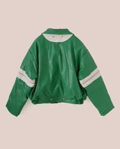 Veste décontractée pour homme en cuir véritable vert respirant, avec blocs de couleur, col rabattable, fermeture éclair, longueur et manches standard - Product Image 3