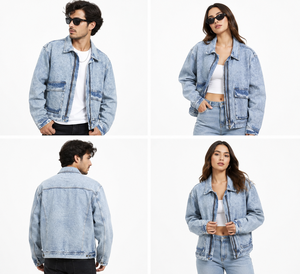 Veste en jean délavé pour homme, coupe classique, col rabattu, fermeture éclair, couleur unie, style décontracté, en coton, pour le printemps - Product Image 2