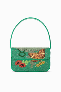Bolso de hombro de cristal verde oliva con cuentas, patrón chevron, con solapa, para mujer, para fiesta de noche, cartera de mano, hecho a mano, tipo satchel - Product Image 3