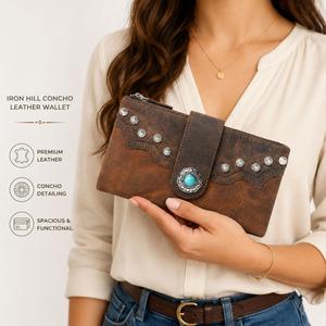 Western Genuine Leather <b>Long</b> Wallet with Concho Stud Detailing Vintage Rustic Cowgirl Clutch <b>Purse</b> Zipper Organizer Handcrafted - Product Image 3