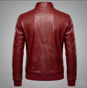 Chaqueta Bomber de Cuero Genuino y Lona Color Borgoña para Hombre 2026, Cuello Alto, Cierre Frontal con Cremallera, Estilo Casual, Motociclista, Personalizada OEM - Product Image 5