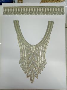 Embroidered Round Neck Collar <b>Patch</b> with Sequins <b>on</b> Net Fabric <b>Sew</b>-<b>On</b> Style for Ethnic Wear-Kurtis Blouses Sarees Gowns - Product Image 5