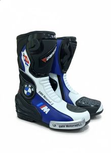 Bottes de course pour moto bleues et blanches |   Bottes de moto en cuir de protection, hauteur genou, toutes saisons - Product Image 2