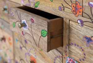 Cómoda de Madera de Mango Europea Pintada a Mano con Diseño Floral, 10 Cajones, Fabricada Artesanalmente, Madera Sólida, para Dormitorio y Sala de Estar - Product Image 4