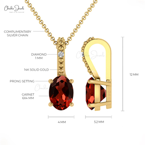 Nuevo Colgante de Oro Fino de 14k con Granate de 0.58 CT Engastado en Puntas y Diamantes Ocultos, Regalo para Novias - Product Image 3